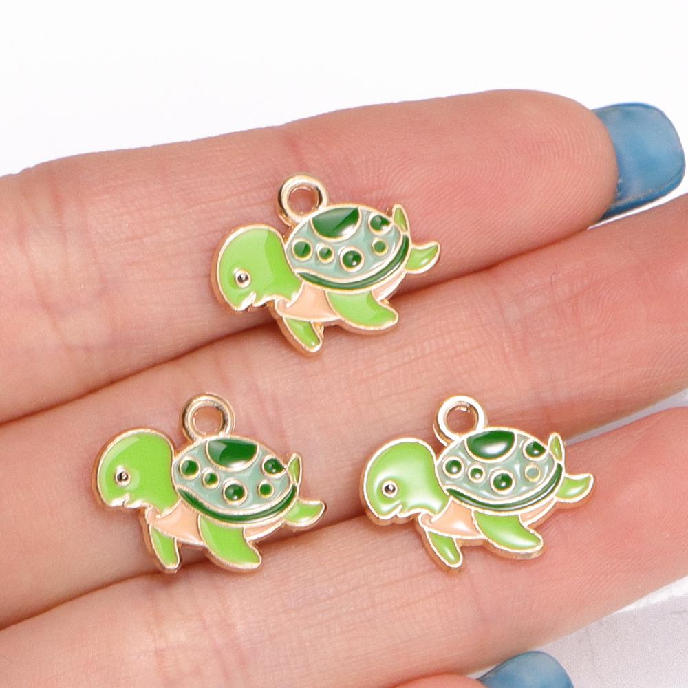 10Pcs Fashion Tortoise Shape Pendant Gold Colour Alloy Charm Jewelry Making Cartoon Sea Turtle Necklace Keychain DIY Accessories