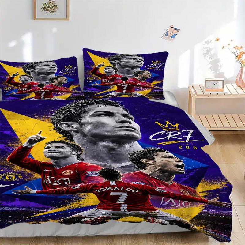 Ronaldo'S Legacy Football Print 3Pcs Bedding Setduvet Cover With 2 Bedropillowcase Home Birthday Gift