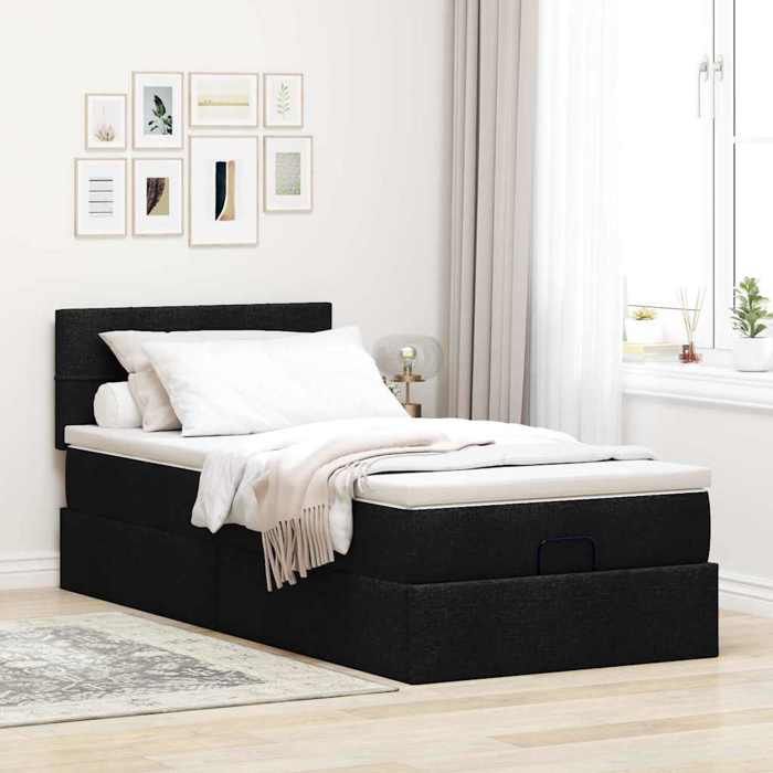 VidaXL Ottoman Bed with Mattress Black 90x200 Cm Fabric 3311430