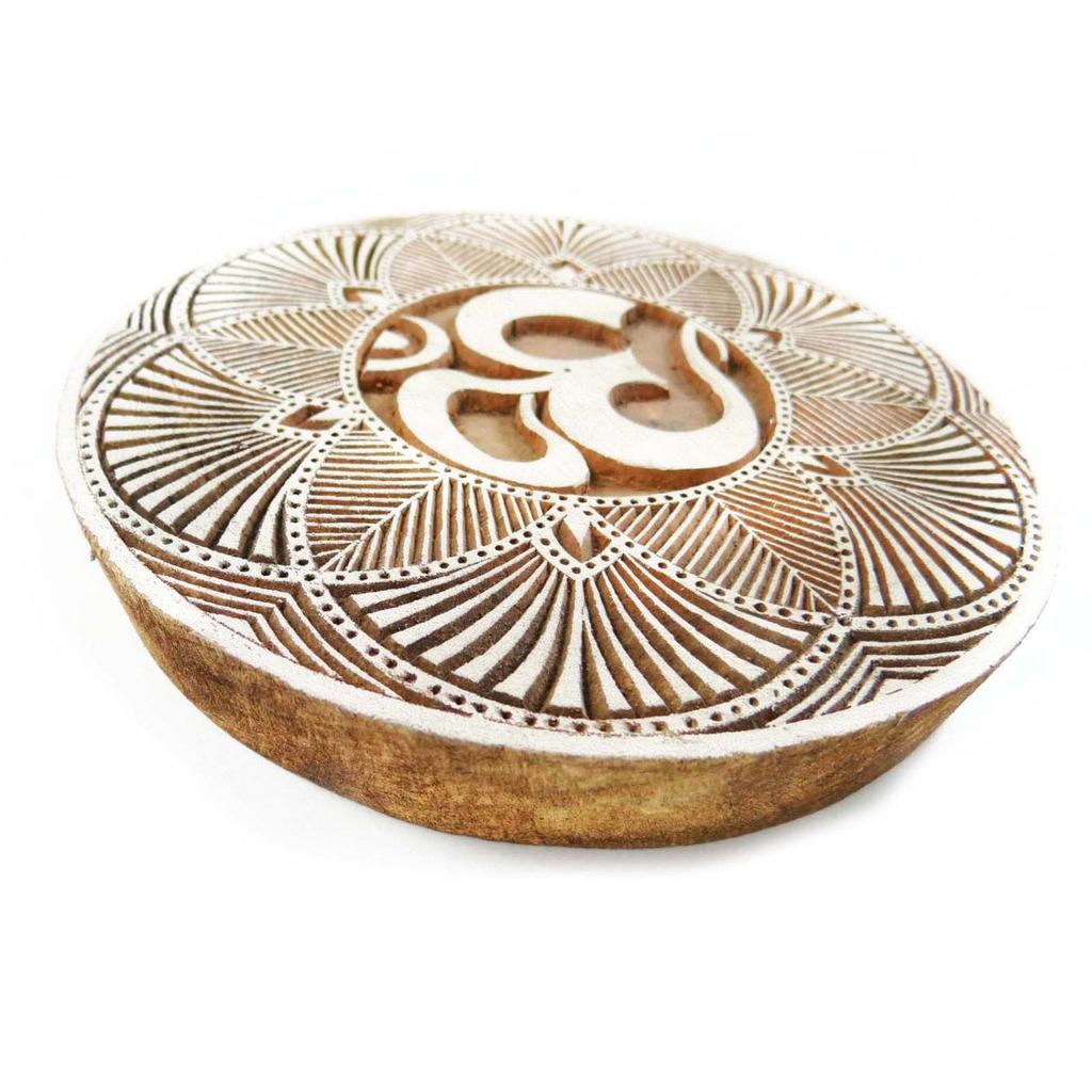 Om Design Wooden Stamp Round Shape Fine Art On Printing On Wall Paper Block