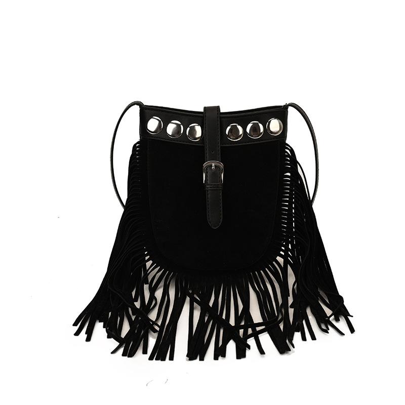 Vintage matowa torba damska jesienno-zimowa nowa z frędzlami bohemska listonoszka na ramię torba wiadro