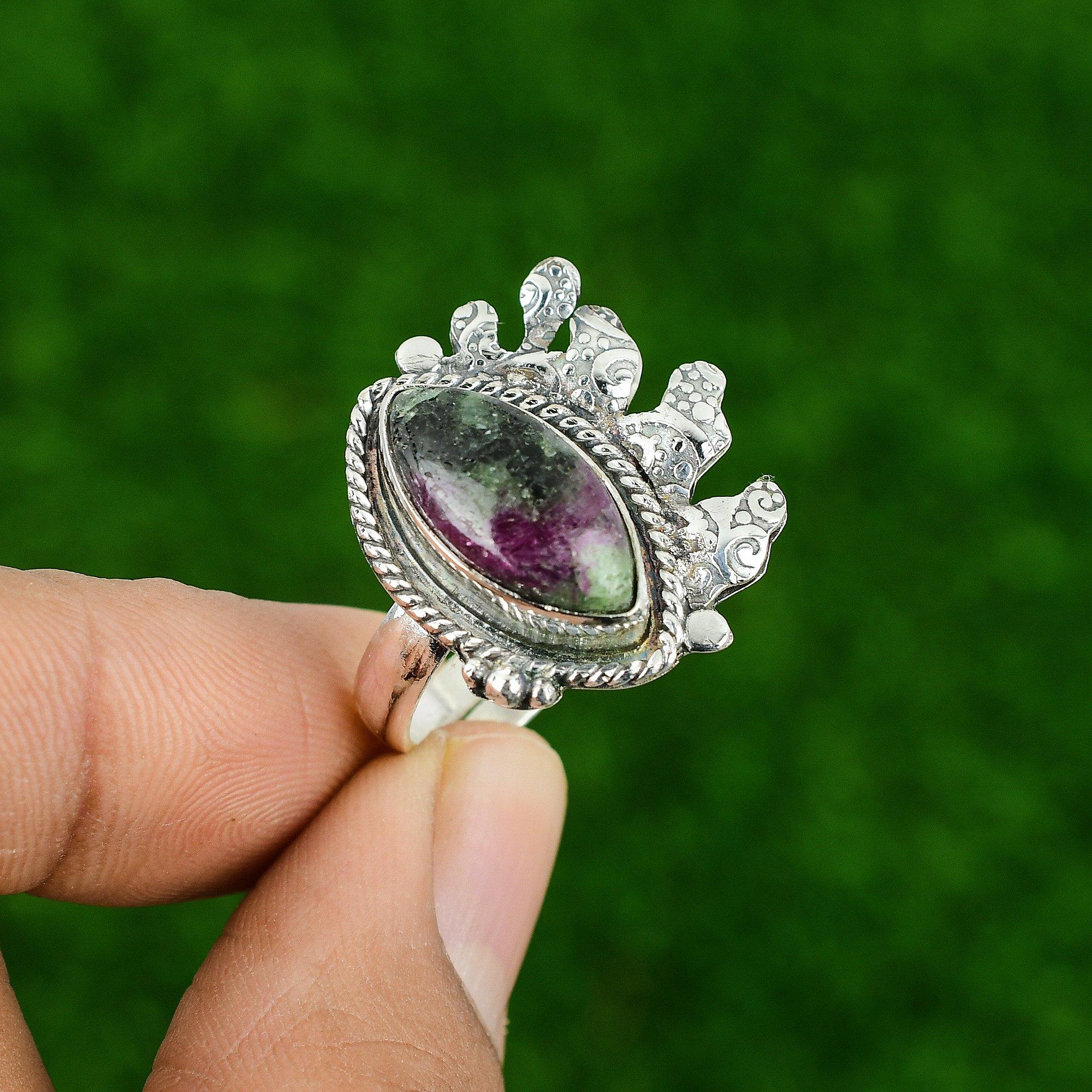 

Wedding Gift For Her 925 Silver Natural Ruby Zoisite Stackable Adjustable Ring Adjustable