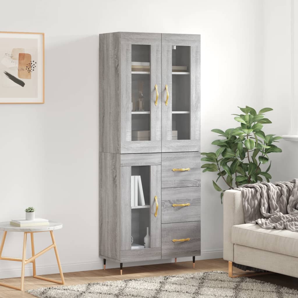 Vidaxl Witrynka Szary Dąb Sonoma 69,5X34X180Cm Materiał Drewnopochodny