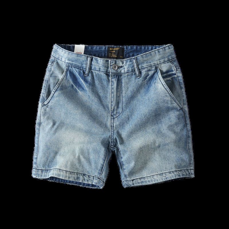 Shorts en Jean Homme Style Vintage Lavé Coupe Droite Shorts en Jean Été Chaud Tendance Pantalon Décontracté Coréen pour Homme Pantalon Court