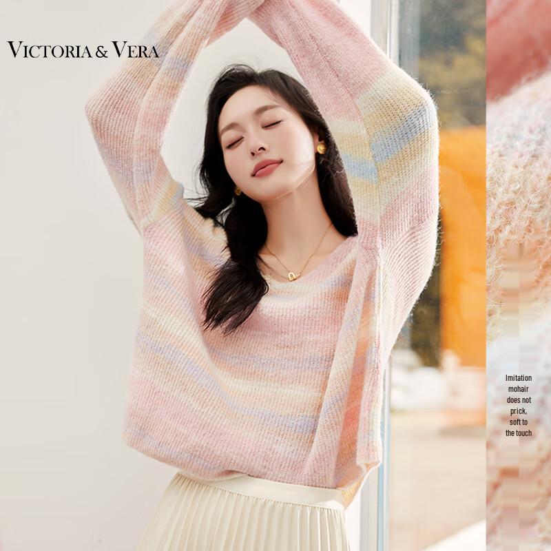 

VICTORIA&VERA Women s Gradient Stripe V-Neck Knit Sweater M