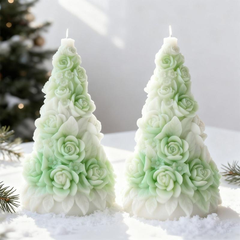 Rose Christmas Tree Silicone Candle Molds Baking Mould for Epoxy Resin Making Candle Soap Chocolate Home Decoration