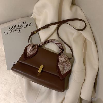 Leather Handbag Women Silk Scarf Decor Shoulder Bag Female Fashion Versatile Crossbody Bag