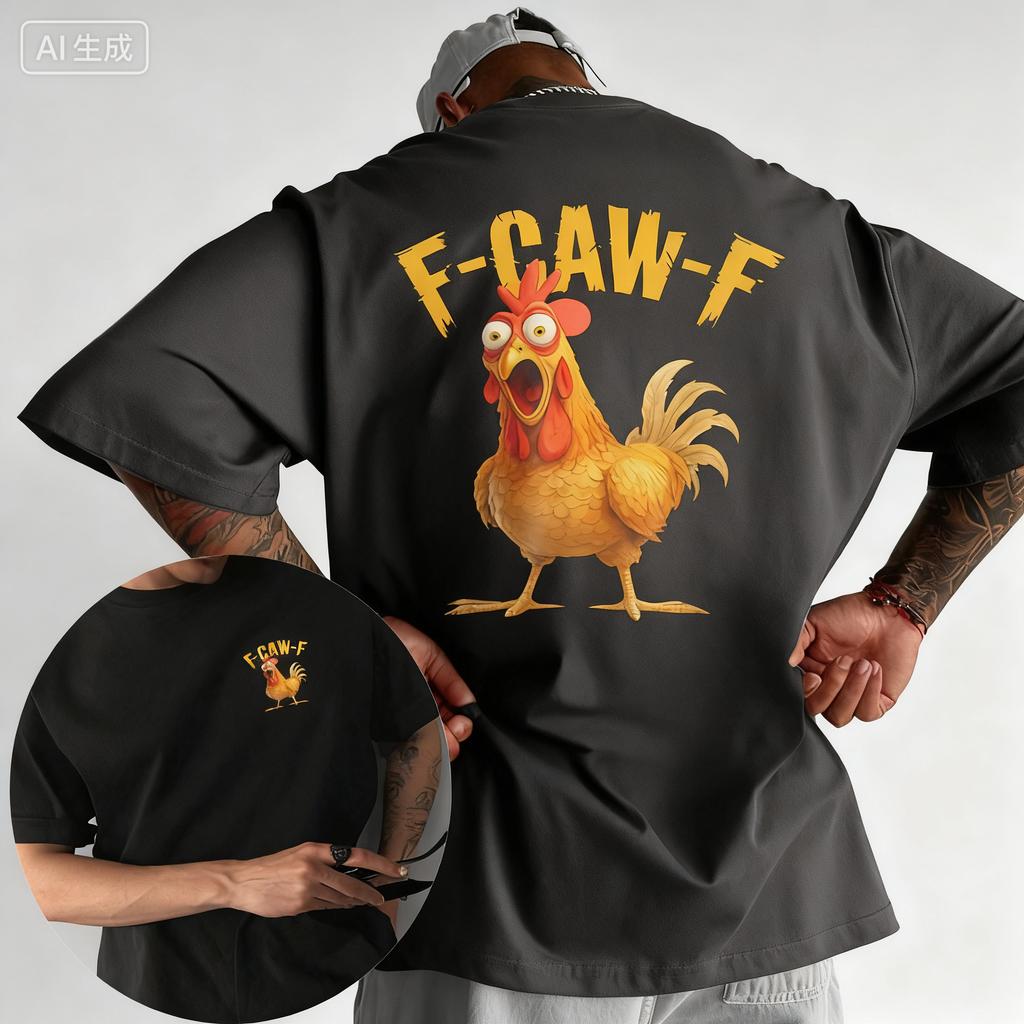 2025 Sommer Lustig F Caw F Huhn FCAWF Huhn 100% Reine Baumwolle Bedrucktes T-Shirt Herren Rundhals Kurzarm Geschenkidee Kleidung