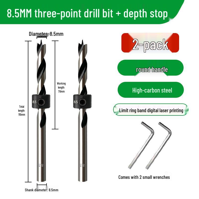 Carbon Steel Three-Point Twist Drill Bit for Hardwood and Enlargement - Compatible with Hand and Pillar Drills
