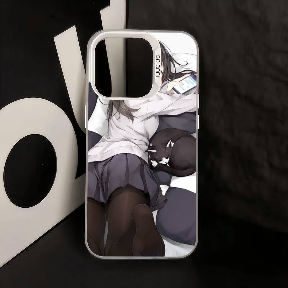 Cute Cartoon Japanese Anime Girl Colored Silver Frosted For iPhone Phone Case 17 16 15 14 13 12 11 Pro Max XR Plus Shockproof