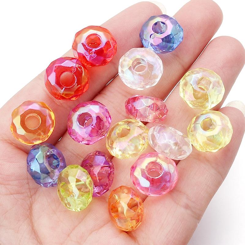 20Pcs/Lot 14mm Acrylic Beads Clear Color 4.9mm Large Hole Loose Beads For Diy Jewelry Bracelet Necklace Accessories