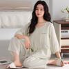 Pajamas Ladies Summer Seven-Point Cuffs Chest Pad Tencel Lyocell Middle-aged Mom Lady Wind No Collar Homewear
