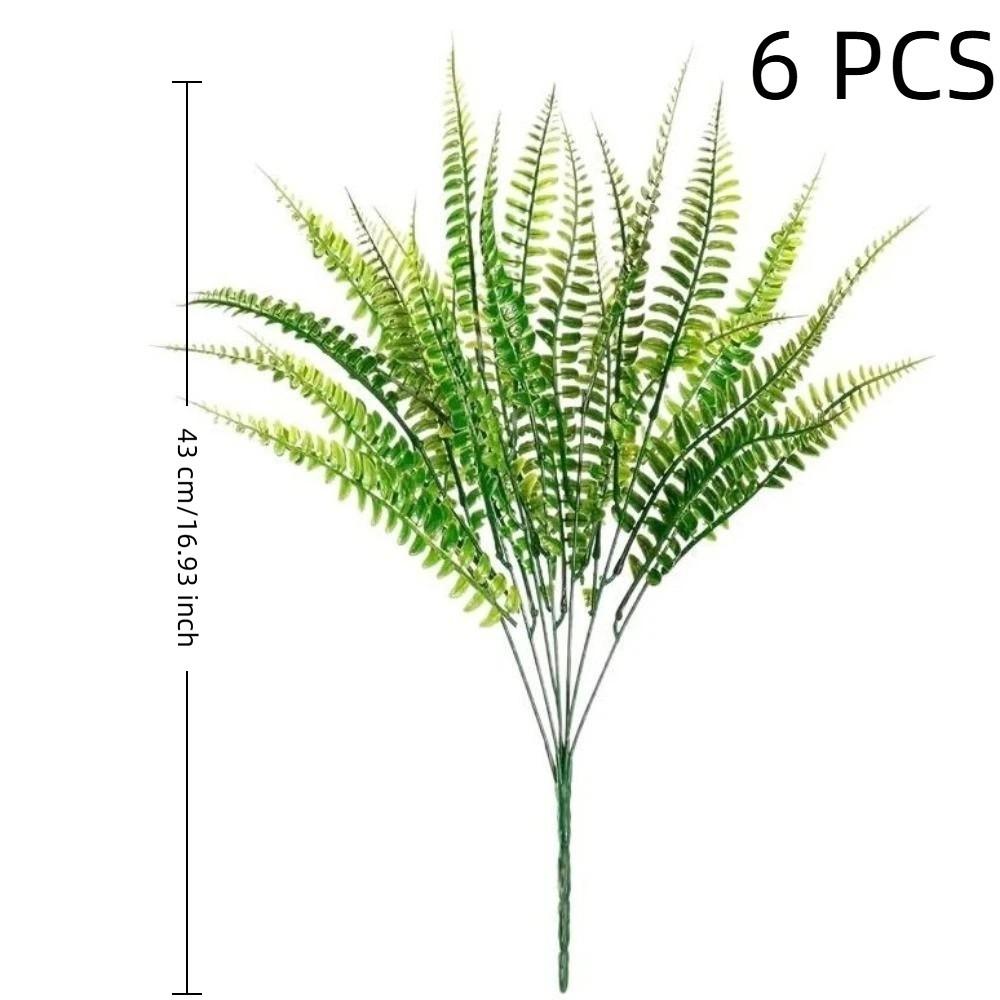 6PCS 7 Branches Simulated Green Plant UV Resistant Artificial Persian Leaf Faux Ferns Office Decor