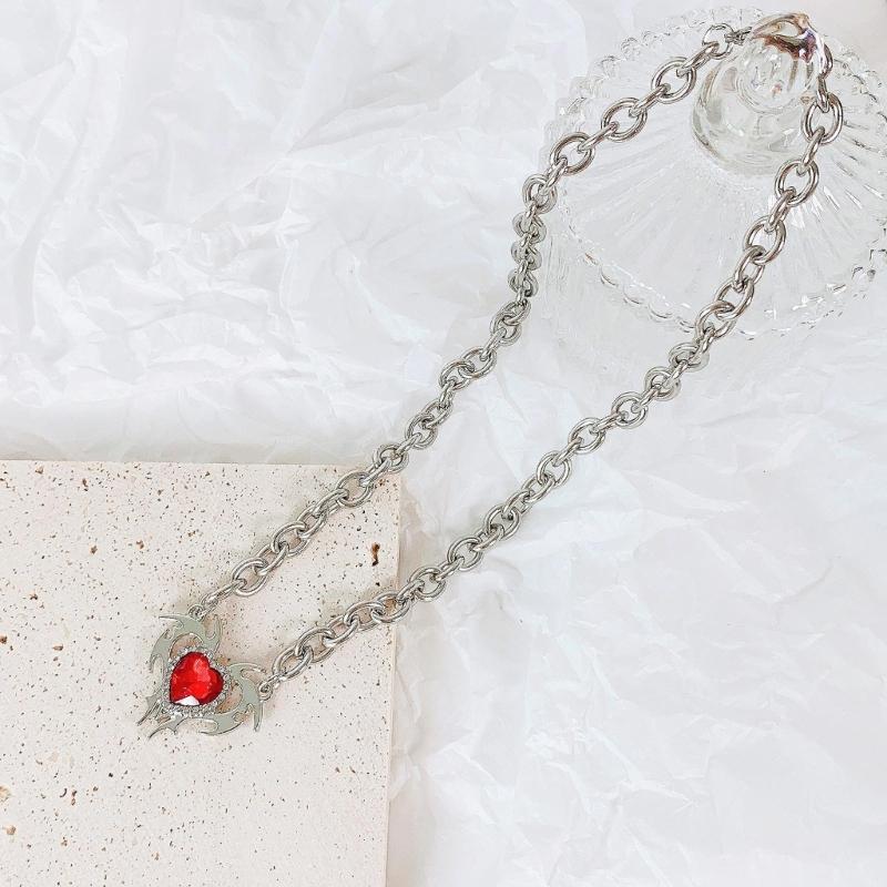 Zircon Love Pendant Necklaces Alloy Material Heart Pendant Necklaces Thick Chain Necklaces Party Jewelry Gift for Women