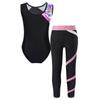 Girls Sleeveless Printed Patchwork Leotard Colorblock Leggings Gymnastics Sports Performance Outfit
