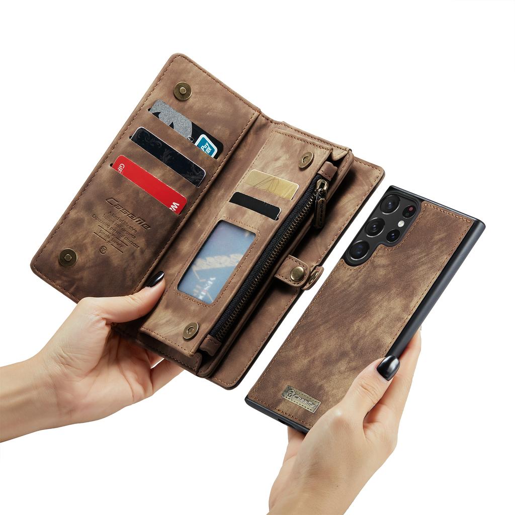 2 v 1 Taška na karty Peněženka na zip Kožené pouzdro pro Samsung S23 Ultra S22 S21 FE S20 Plus A34 A54 A14 A12 A52 A53 Note20 Kryt na peněženku