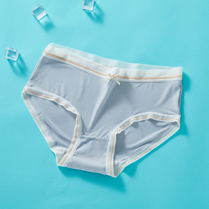 Female Summer Ultra Thin Ice Silk No Trace Fast Dry Breathable Mid Waist Triangle Briefs