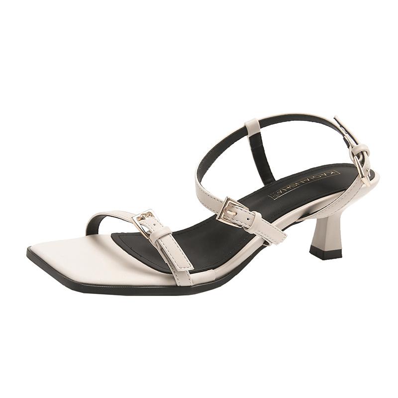 

Fashion Fashion Narrow Band Belt Buckle Women Sandals Square Toe Thin Heel Slide Sandals Fashion Comfort Open Toe Summer Women Sandals 35