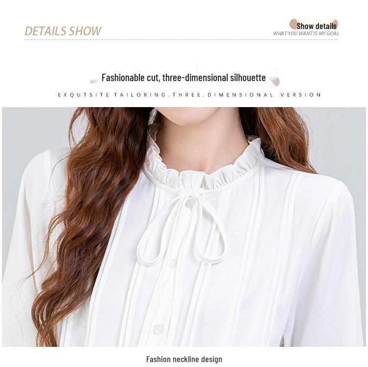 2026 Spring French Style Women's White Ruffle Shirt - Elegant Layered Design