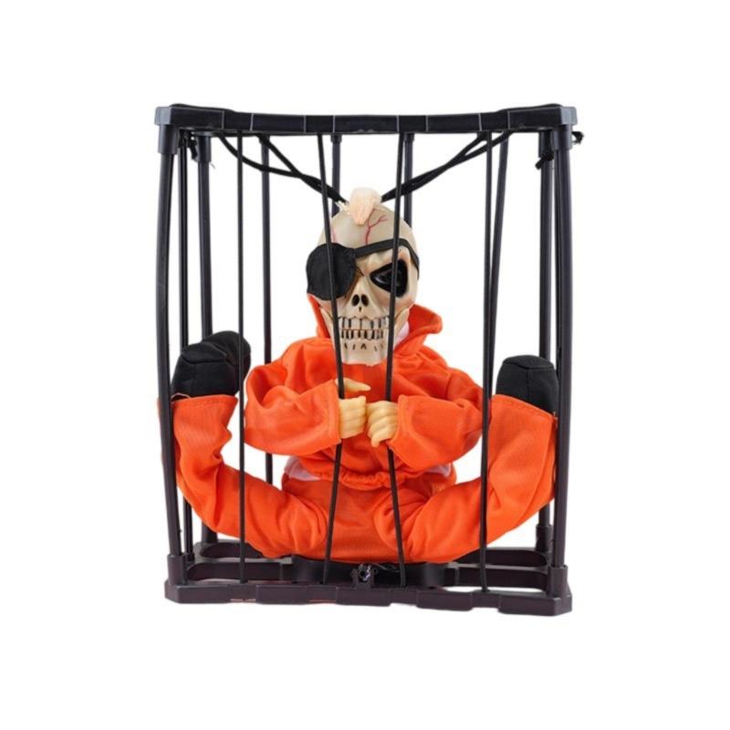 Movable Scary Skull Cage Props Screaming Halloween Decorations Activated Haunts Cage Specter Party Supplies For Home