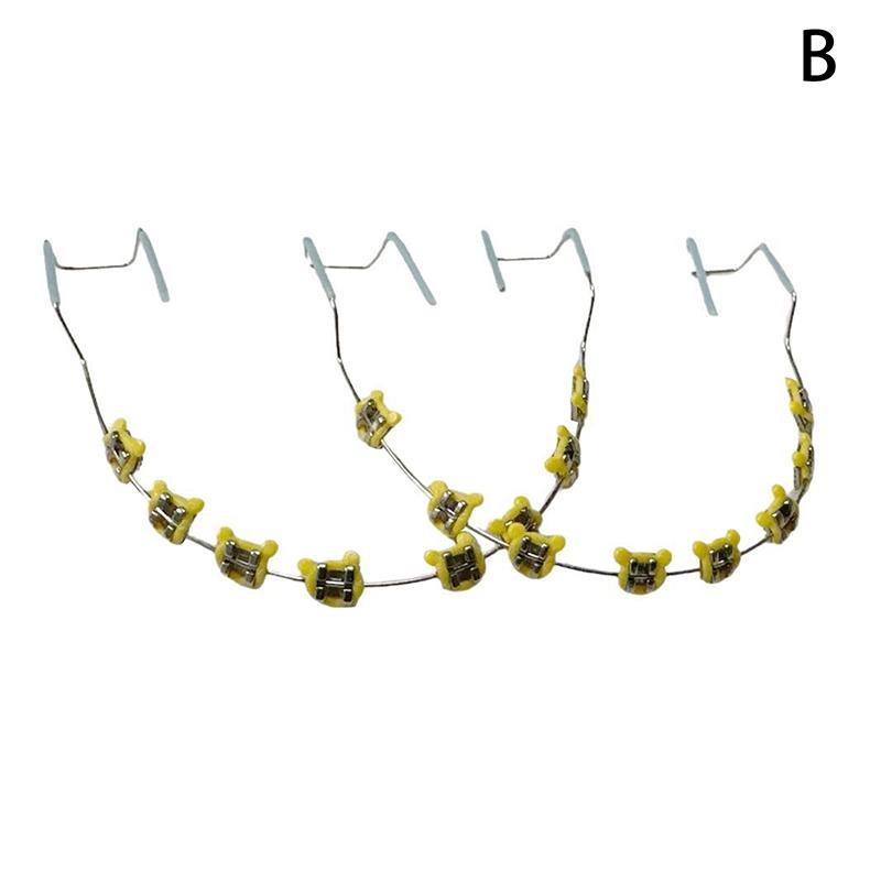 

1 пара мультяшных поддельных брекетов, цветные скобки для зубов, временные металлические проволоки, металлические скобки, ортодонтические лигатуры, стоматологический инструмент B