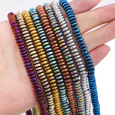 Natursten platt rund skiva hematit lösa distanspärlor för örhängen Halsband Armband DIY smyckestillbehör