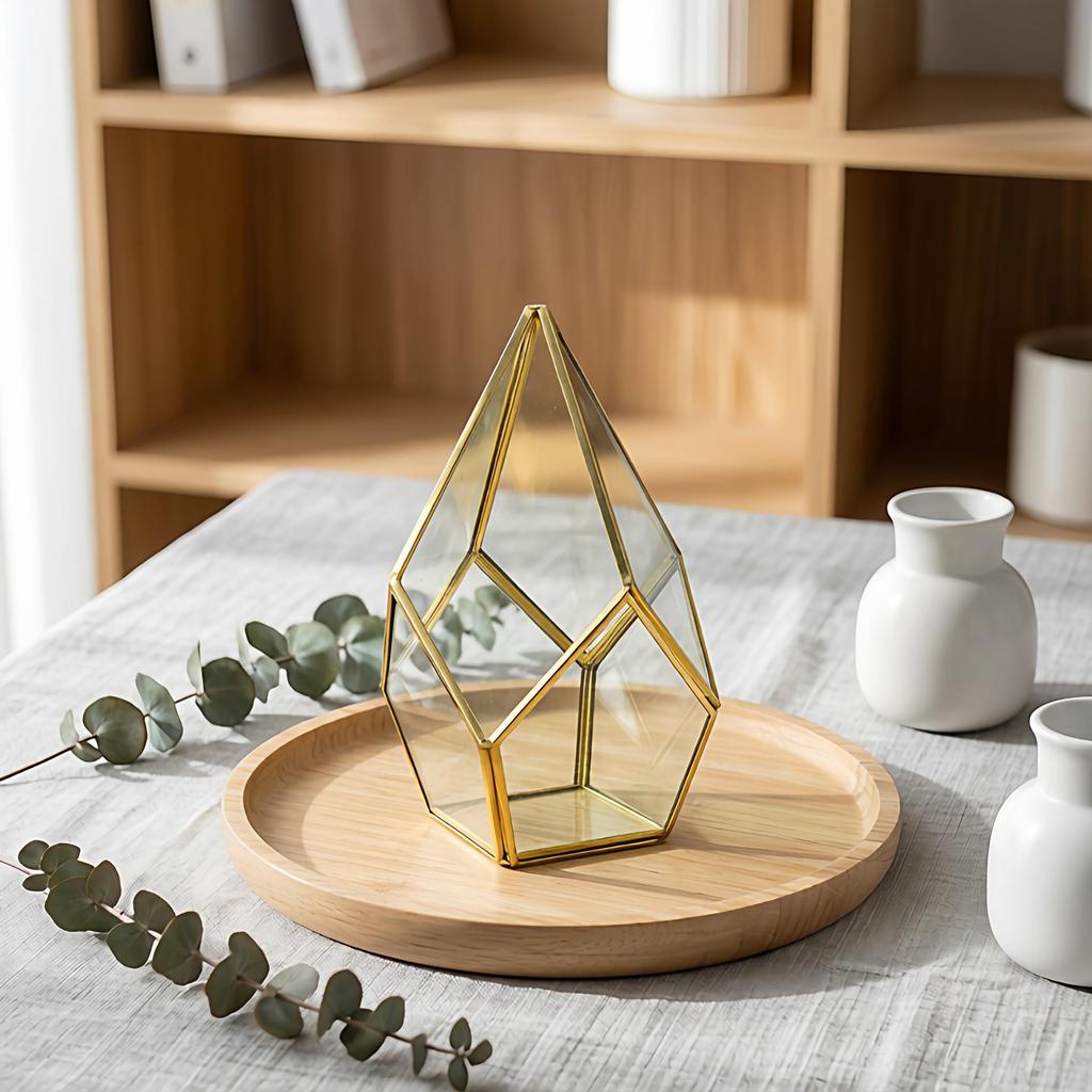 Geometric Glass Rhombus Greenhouse Ornament: European Wine Cabinet Micro Landscape & Preserved Flower Pot Craft