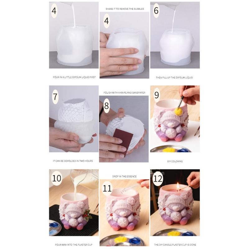 Flexible Silicone Bear Planter Mold Smooth Surfaces Easy Demolding For Resin Concrete Cement Crafts Decorative Container DIY Art Project