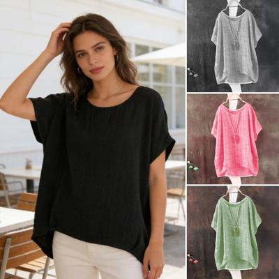 Damen T-Shirt Rundhals Kurzarm Lockerer Schnitt Pullover Oberteile Einfarbige Sommer