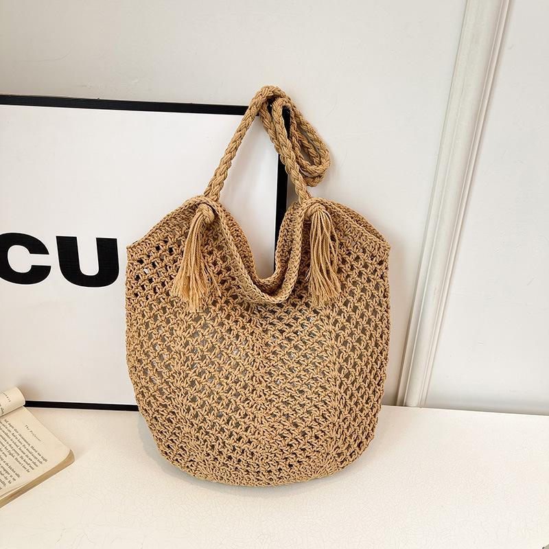 Casual Large-capacity Cotton Thread Woven Bag New Hollow Straw Bag Lazy Wind Shoulder Bag Vacation Beach Bag Women's Bag