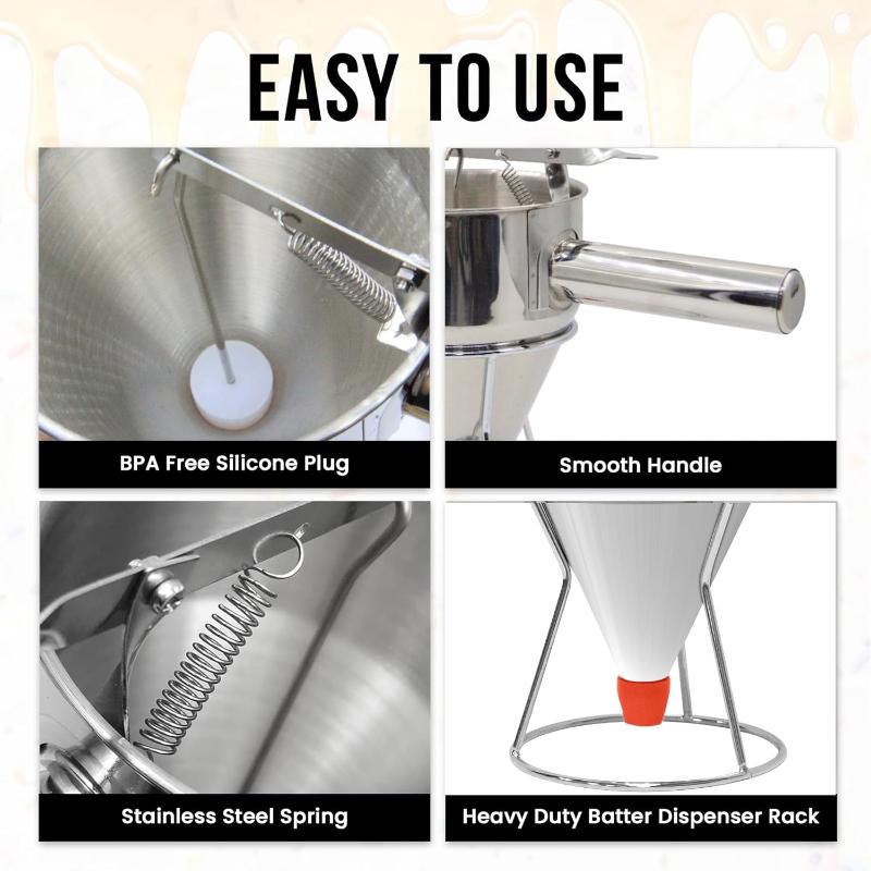 1200Ml Stainless Steel Funnel Dispenser With Rack Cupcake Pancake Batter Maker Octopus Fish Ball Home Kitchen Baking Goods Tools