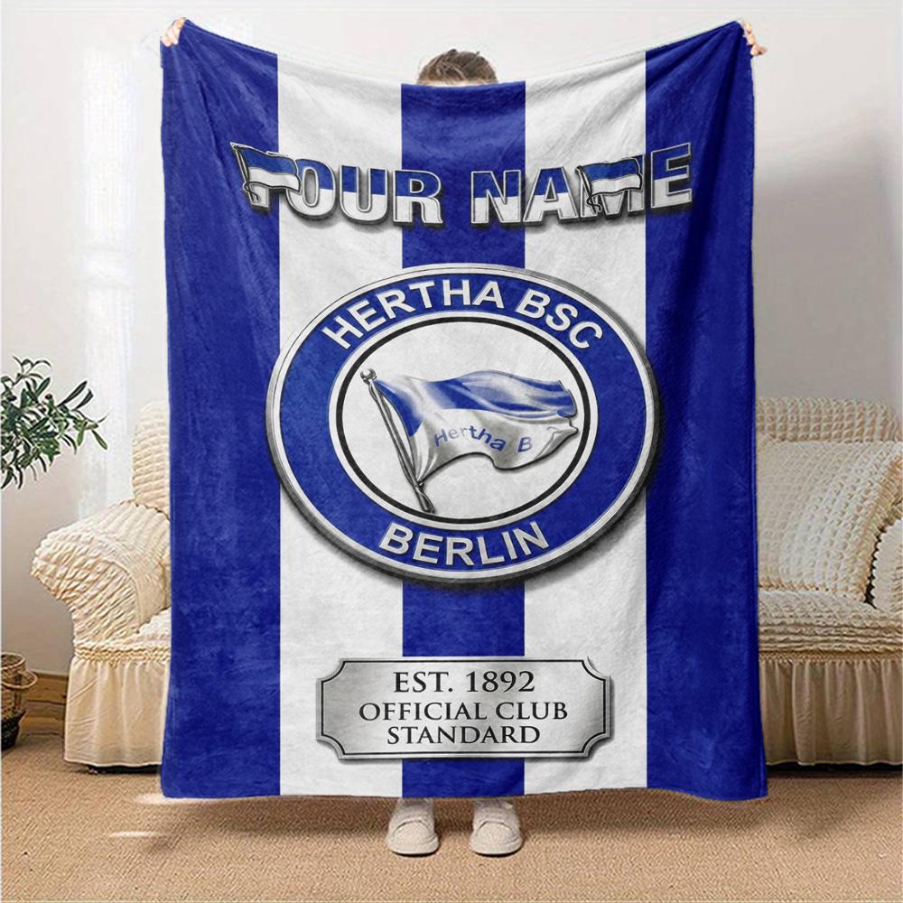 Name Custom Hertha BSC Print Flannel Blanket High Quality Warm Comfortable Cover for All Seasons Perfect for Gifts Home Decor