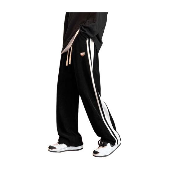 Heren Broeken Dikke Pluche Recht Wijde Pijpen Casual Los Gestreept Diepe Kruis Volledige Lengte Joggingbroek Hip Hop Streetwear Trekkoord Elastisch