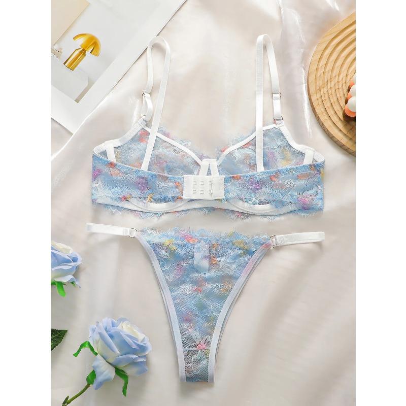 Women's lace sexy transparent lingerie set with steel rims, gathered straps, adjustable straps, comfortable lingerie set YS025