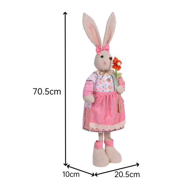 Large Easter Rabbit Ornament with Carrot and Flowers – Pink, Light Green, Brown Hanging Decoration
