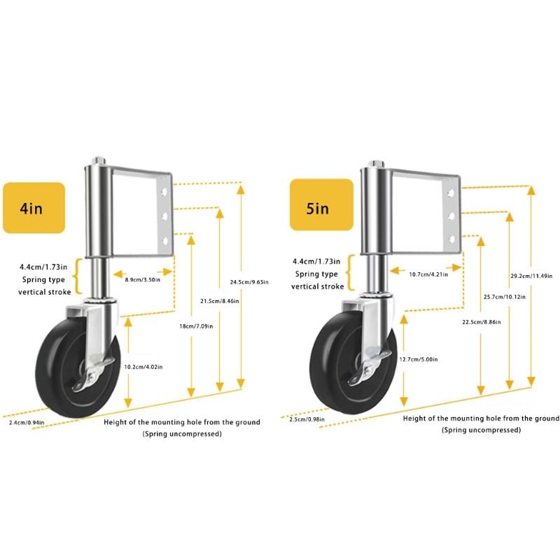 Portable Sturdy Rubber Gate Wheel 360 Degree Rotation for Farm Fence Garden and Wood Gate Spring Loaded Casters Set