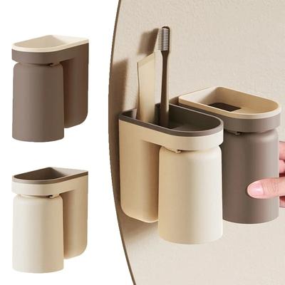 Wall Mounted Toothbrush Holder 2 In 1 Toothbrush Storage Rack Creative Inverted Toothbrush Cup Drain Rack Bathroom Accessories