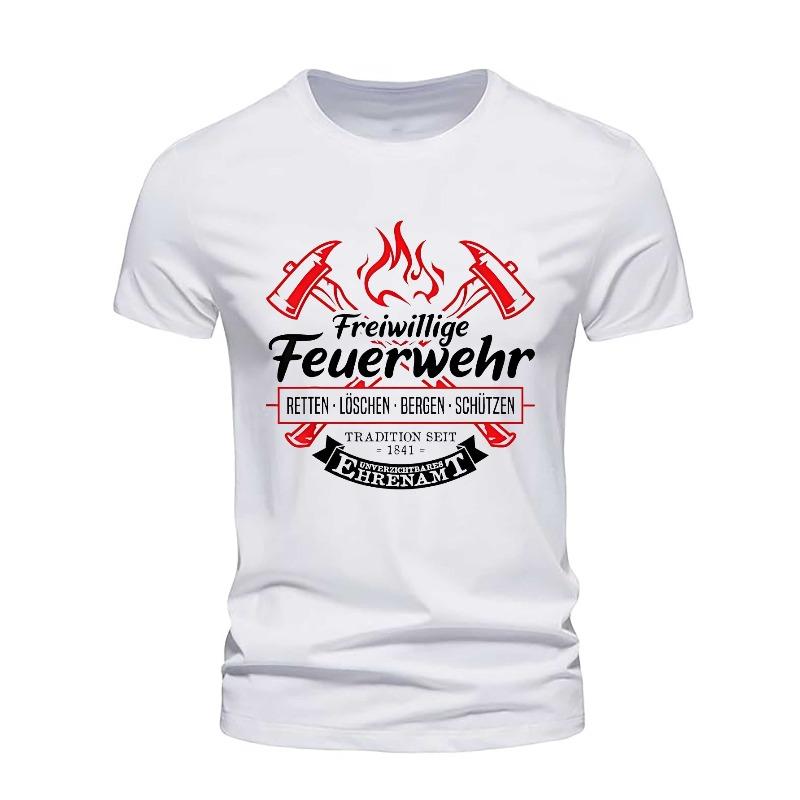 European Sizes Firefighter German Streetwear Crinkle Plus Size Men's T-Shirt