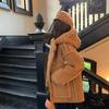 Vintage Lamb Wool Coat Women Winter Warm Loose Thickened Faux Fur Jacket with Horn Buttons
