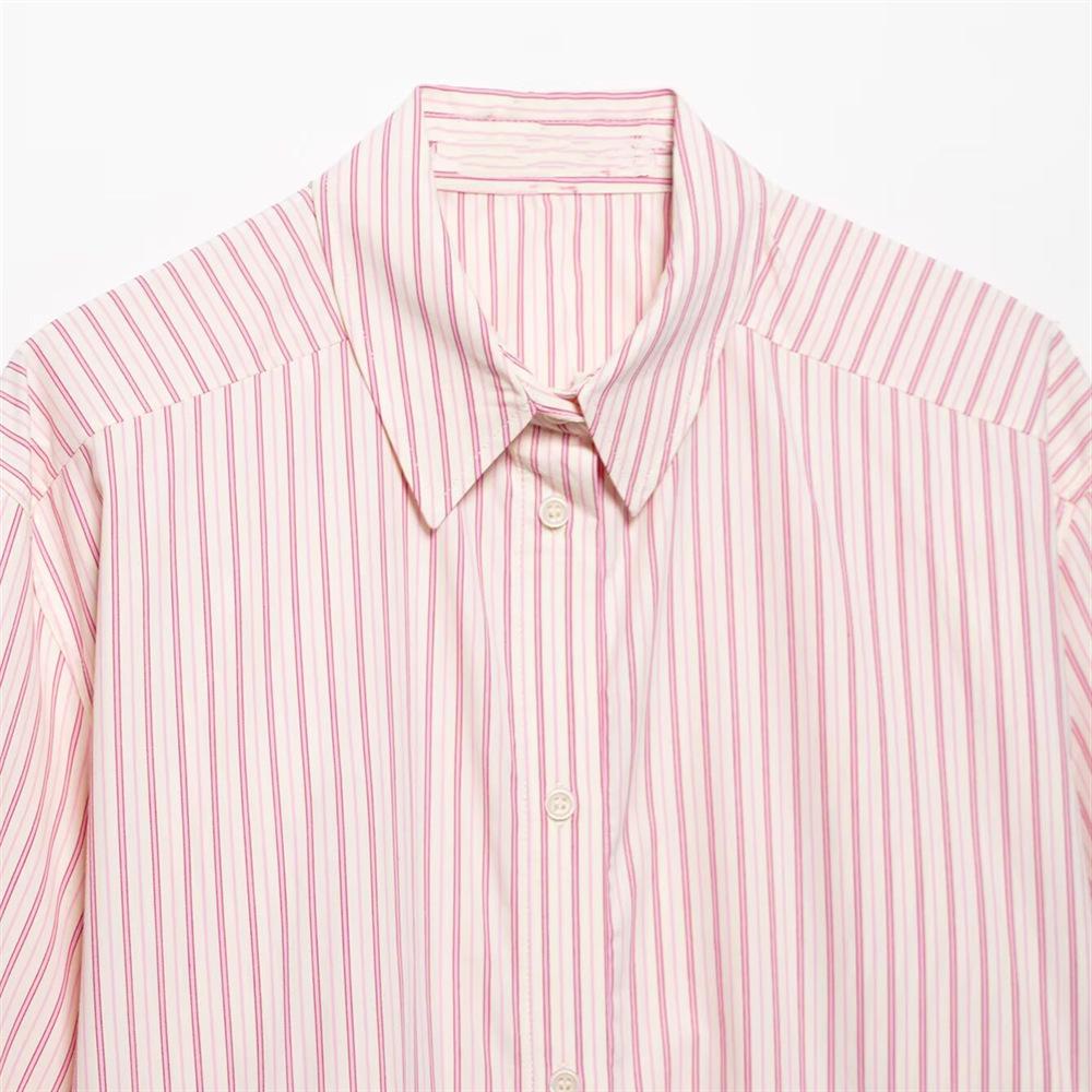 2025 Spring/Summer Women's Striped Casual Loose Turn-Down Collar Long-Sleeve Shirt