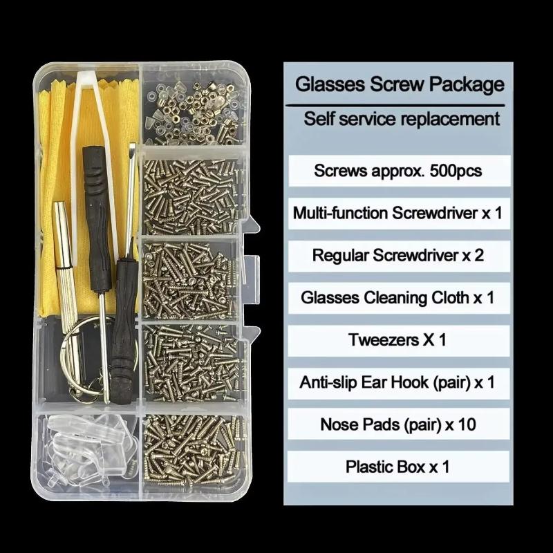 Eyeglasses Sunglass Repair Tool Kits With Screws Nose Pads Ear Hooks Screwdriver Nuts Optical Parts Assorted