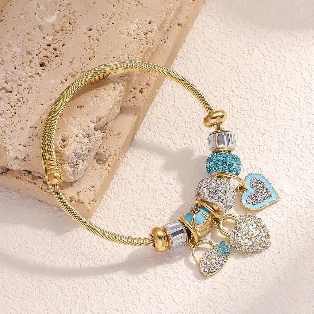 Stainless Steel Couple Bracelet Diy Simple And Advanced Sense Rhinestone Love Pendant