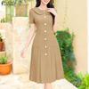 ZANZEA Women Summer Doll Collar Short Sleeve Casual Dress