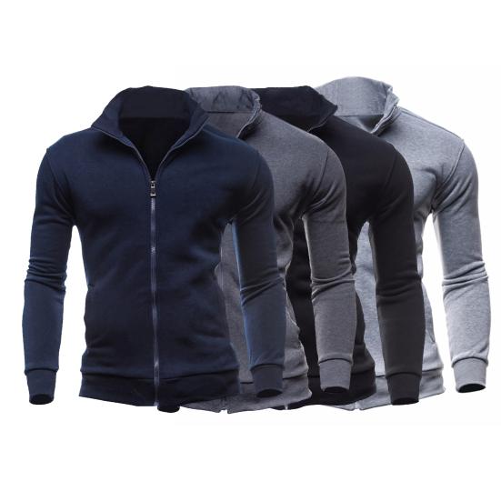 Hoodie Stand Collar Solid Color Warm Business Cardigan Men Coat for Autumn