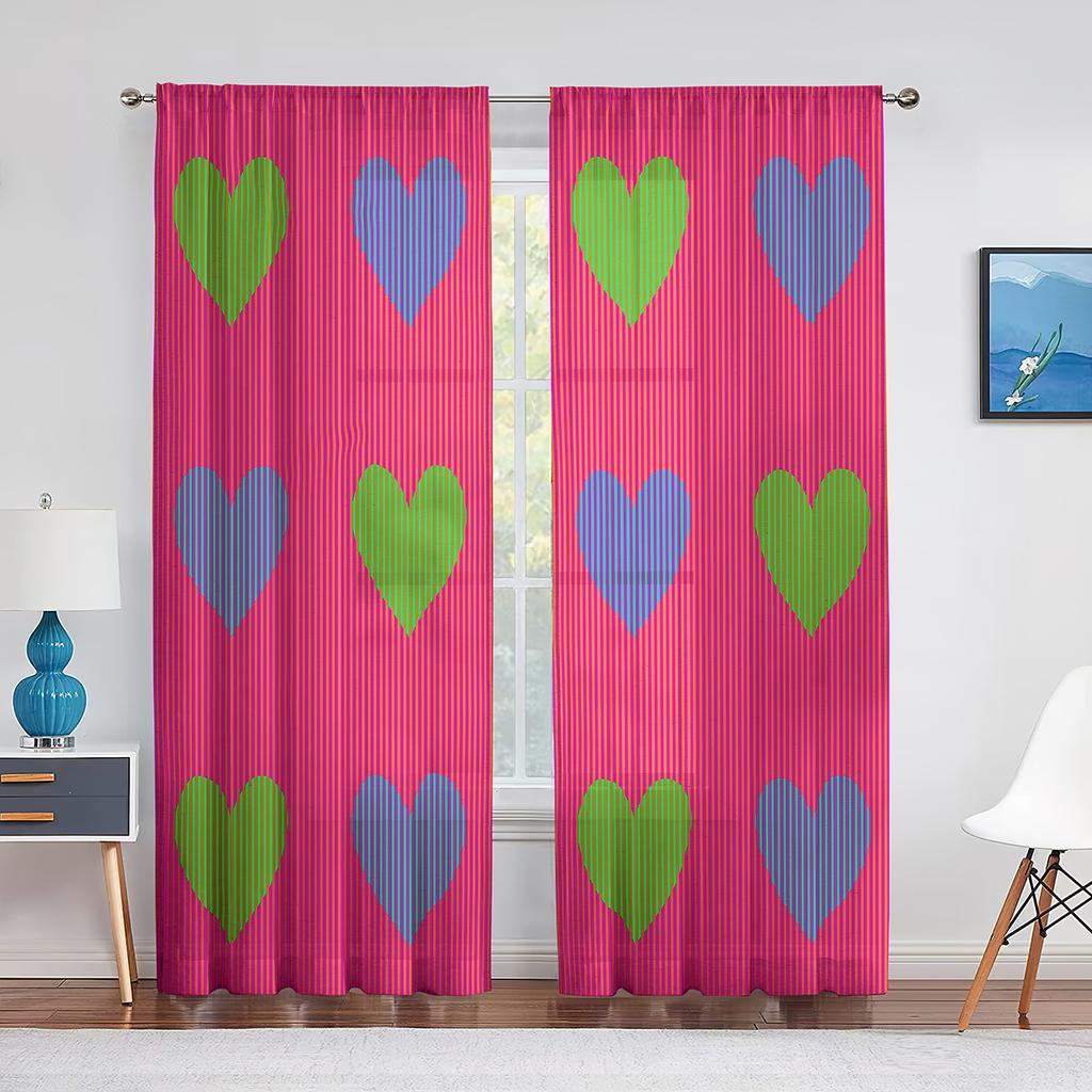 Valentine's Day with Love Hearts Pink Sheer Voile Curtains for Living Room Bedroom Kids Room Decor Tulle Window Treatment Drapes