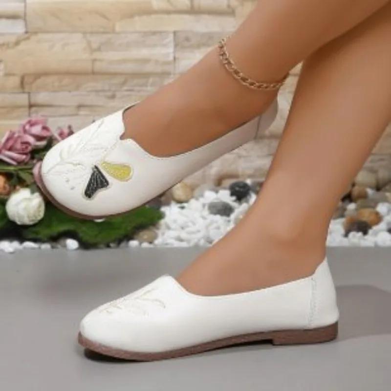 Fashion Women's  PU leather shoes, women's slip on walking shoes, mother's butterfly loafers, women's comfortable flat shoes