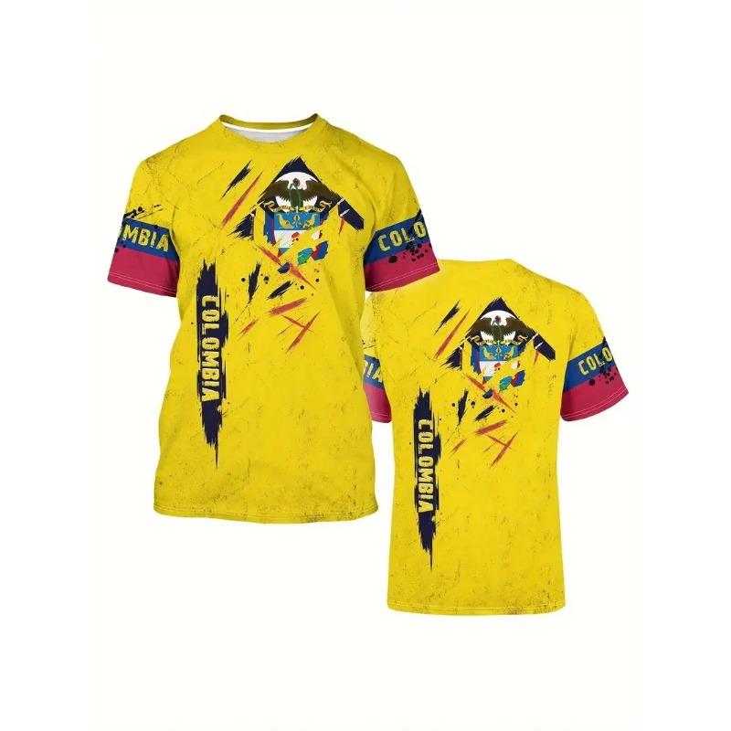 Full Print Colombia Flag Graphic Tshirts For Men New In Casual Crew Neck Short Sleeve T Shirt Streetwear Men's Oversized Tees