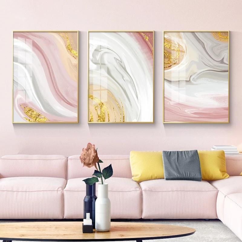 Abstract Gold Foil Modern Lines Pink Canvas Art Paintings For Living Room Bedroom Posters And Prints Wall Poster Home Decor