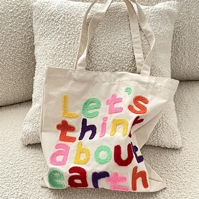 Colored Letter Embroidery Lazy Art Canvas Bag Commuter Versatile Large Capacity Student Shoulder Bag