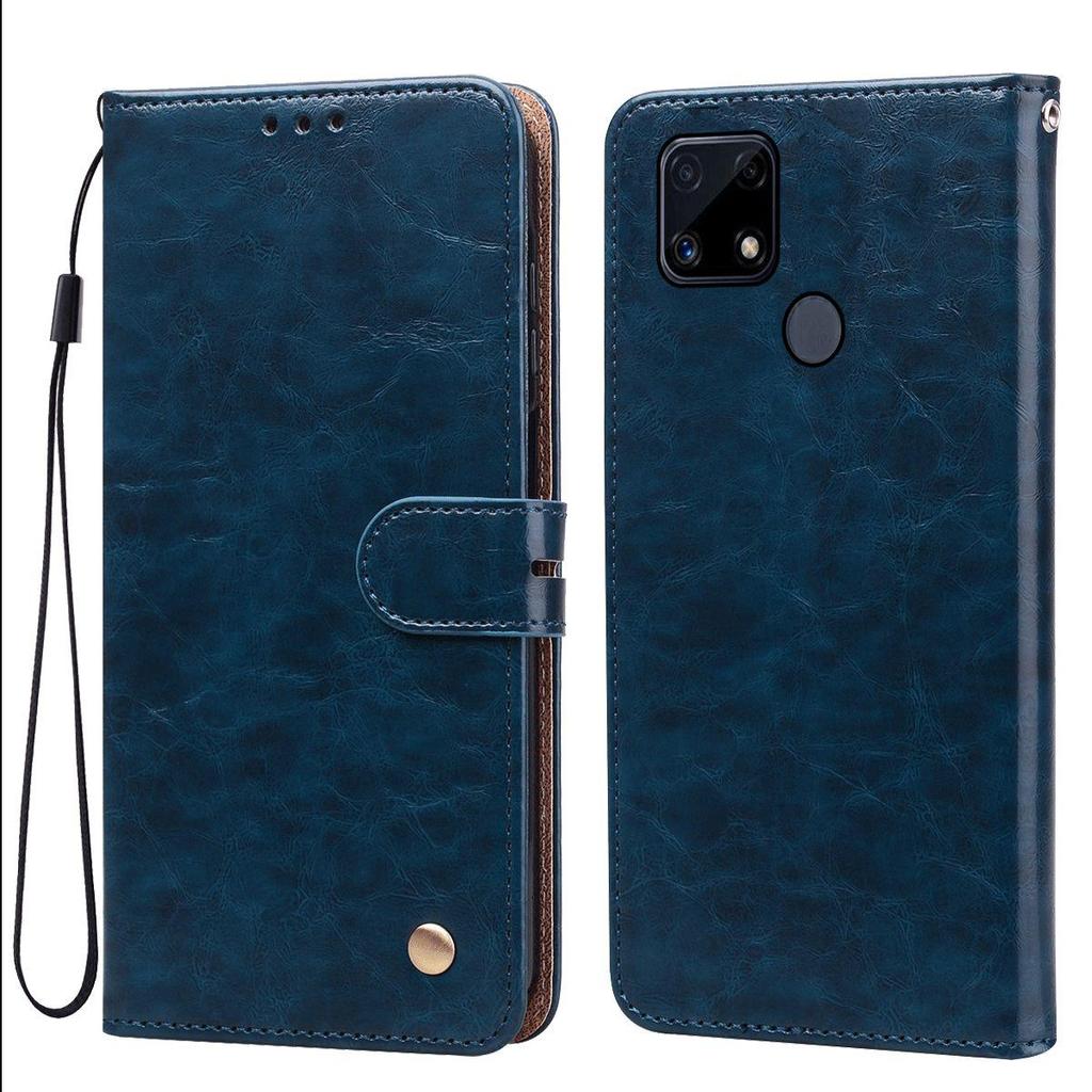 Vintage Crazy Horse Texture PU Leather Flip Wallet Phone Case for Realme C25s,C21,C15,Narzo 30A 20 Card Holder Kickstand Shockproof Protective Cover